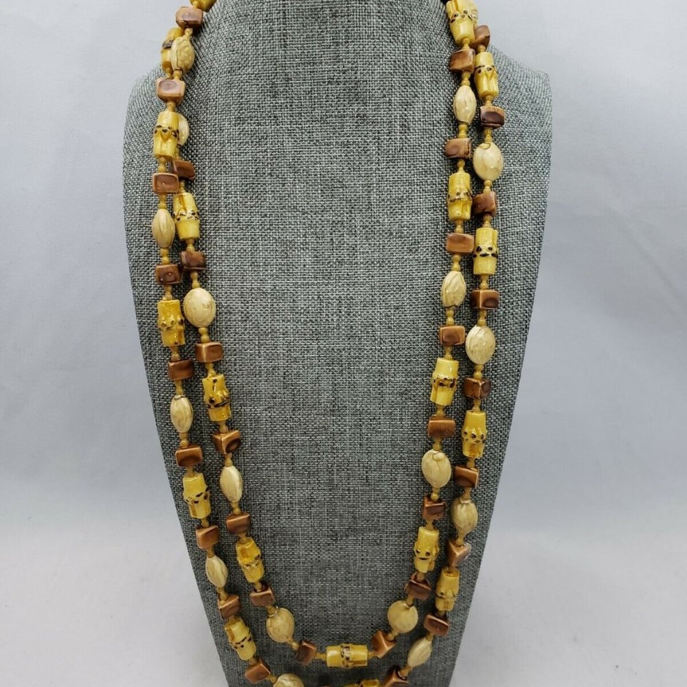 Natural Colored Seed and Carved Elephant Necklace